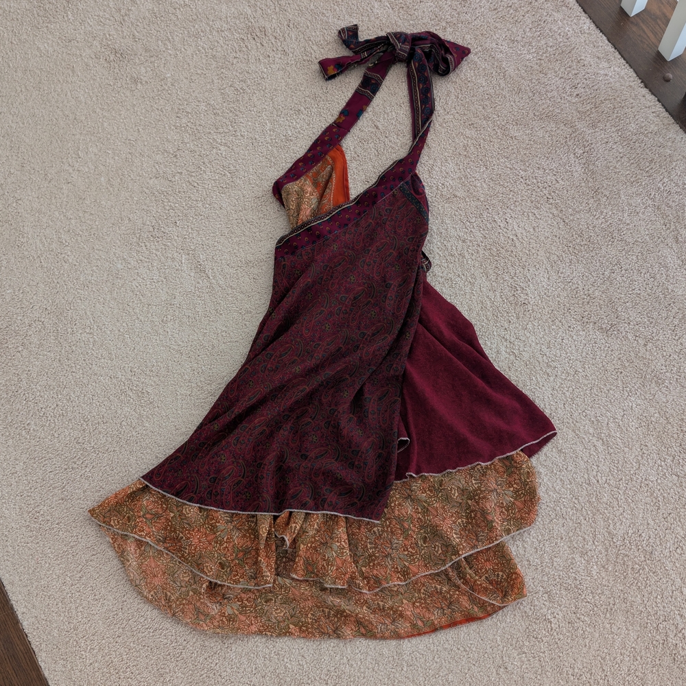 BOGO! Chic Drape Asymmetrical Swim Sarong Coverup in Burgundy and Orange